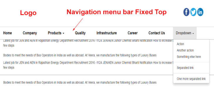 Responsive Bootstrap Navigation menu bar Fixed Top position in responsive templates